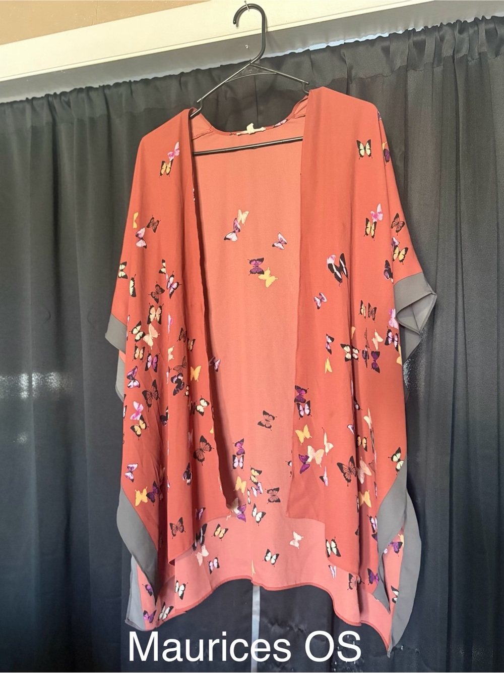 Maurices Coral Butterfly Draped Kimono